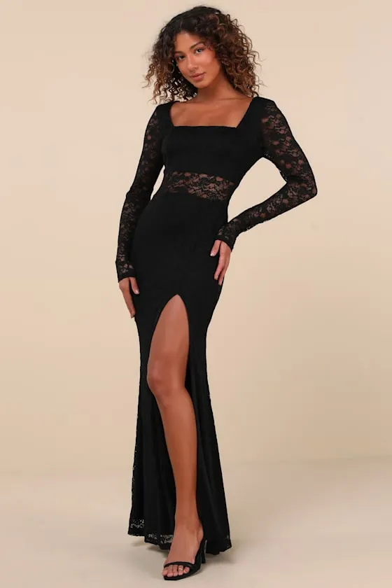 Sensationally Poised Black Lace Long Sleeve Maxi Dress sold by Lulus product image thumbnail 4