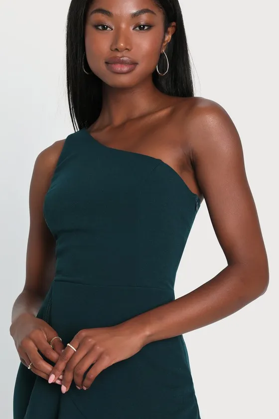 Dramatic Persona Emerald Green One-Shoulder Ruffled Maxi Dress sold by Lulus product image thumbnail 4