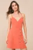 Sweet Breeze Orange Surplice Button-Front Mini Dress sold by Lulus