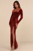 Lovely and Luminous Rust Velvet Long Sleeve Column Maxi Dress sold by Lulus