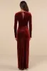 Lovely and Luminous Rust Velvet Long Sleeve Column Maxi Dress sold by Lulus