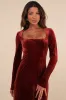 Lovely and Luminous Rust Velvet Long Sleeve Column Maxi Dress sold by Lulus