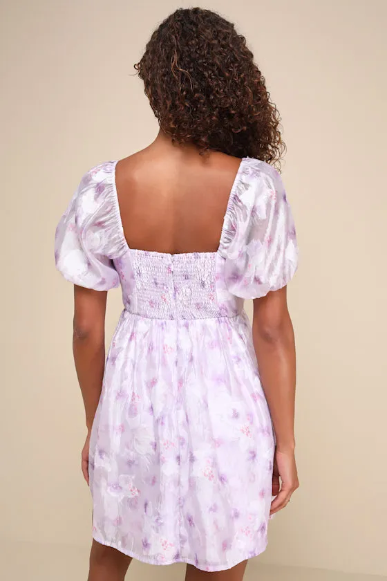 Darling Behavior Lavender Floral Burnout Puff Sleeve Mini Dress sold by Lulus product image thumbnail 2