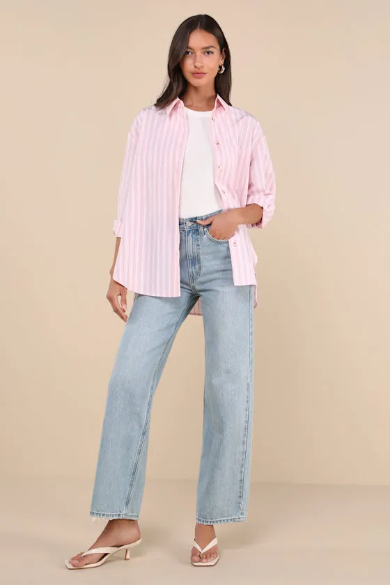 Poised Delight Pink Striped Oversized Button-Up Top sold by Lulus product image thumbnail 3