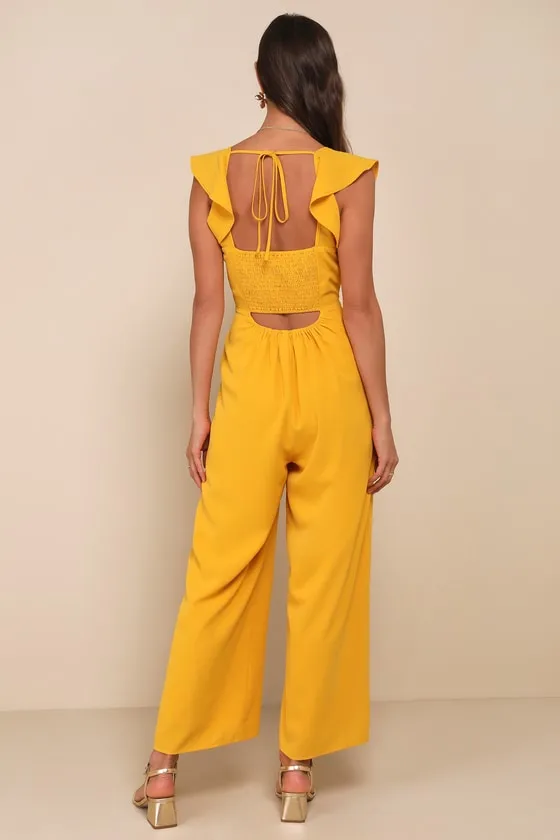 Flawless Life Marigold Ruffled Cutout Cropped Jumpsuit sold by Lulus product image thumbnail 2
