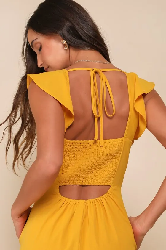 Flawless Life Marigold Ruffled Cutout Cropped Jumpsuit sold by Lulus product image thumbnail 4