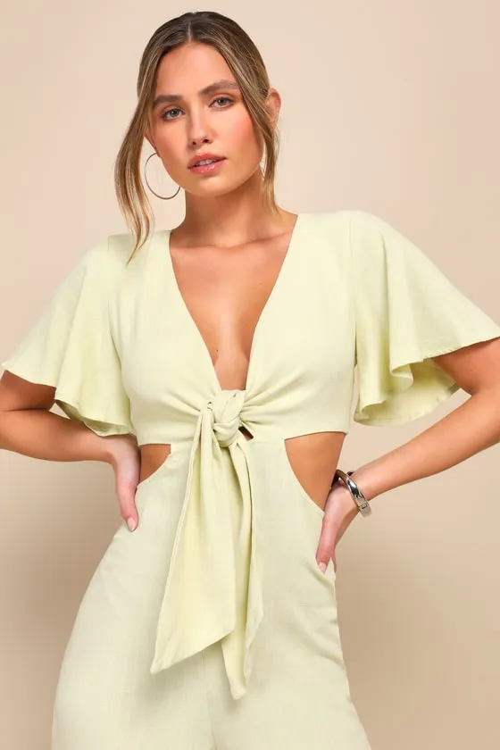 Summer Journey Light Green Tie-Front Cutout Jumpsuit sold by Lulus product image thumbnail 3