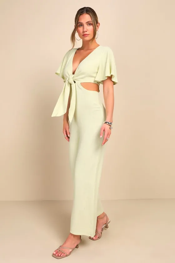 Summer Journey Light Green Tie-Front Cutout Jumpsuit sold by Lulus product image thumbnail 4