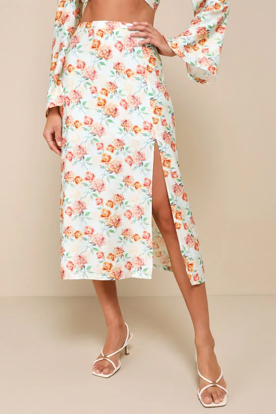 Cute Expertise Light Sage Green Floral High-Waisted Midi Skirt sold by Lulus product image thumbnail 2