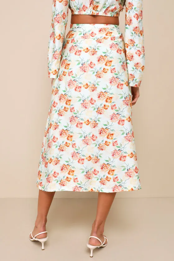 Cute Expertise Light Sage Green Floral High-Waisted Midi Skirt sold by Lulus product image thumbnail 3