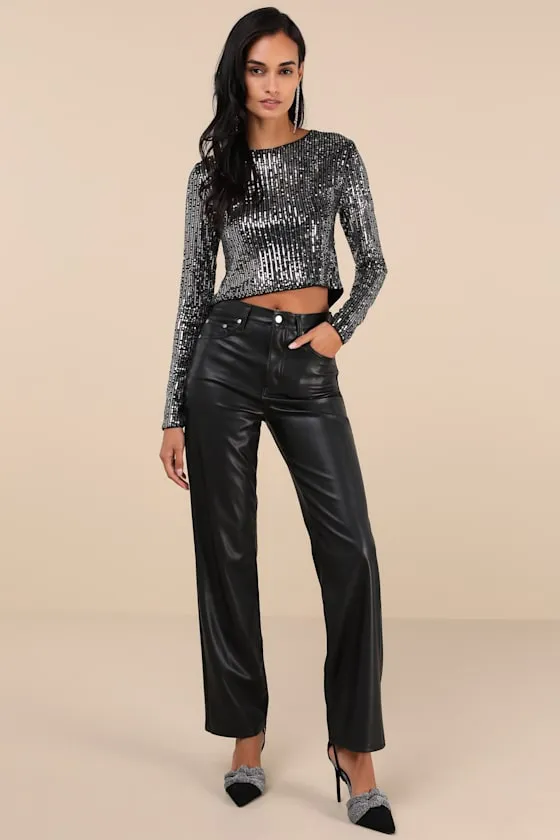 Exquisite Glow Black and Silver Sequin Tie-Back Top sold by Lulus product image thumbnail 4