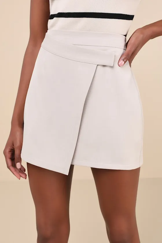 Undeniable Favorite Beige High-Rise Faux-Wrap Skort sold by Lulus product image thumbnail 3