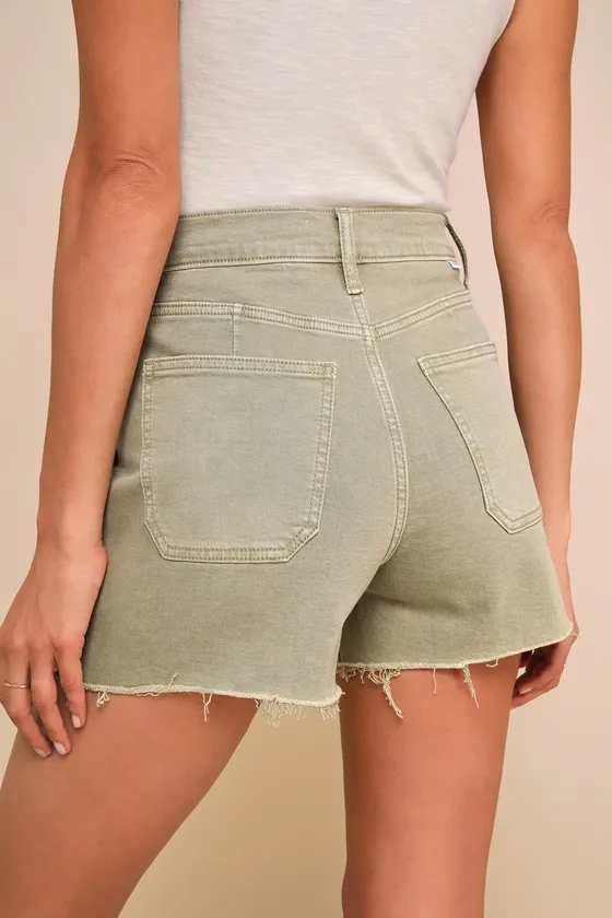 The Knockout Washed Green High-Rise Cutoff Cargo Shorts sold by Lulus product image thumbnail 2