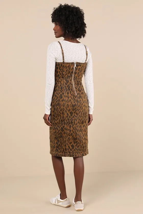 Giselle Brown Leopard Print Sleeveless Denim Midi Dress sold by Lulus product image thumbnail 3