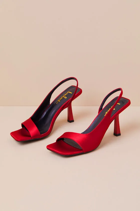 Romillie Deep Red Satin Slingback High Heel Sandals sold by Lulus product image thumbnail 2