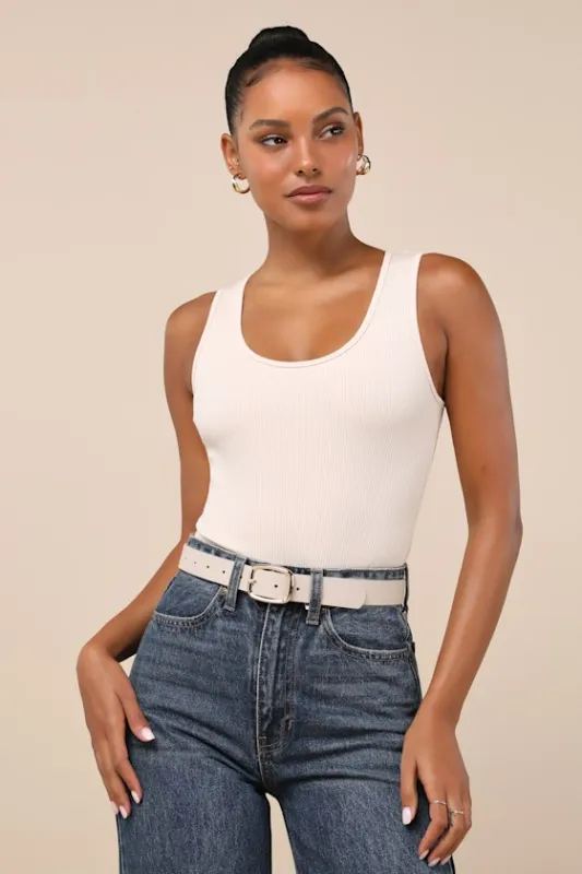 Essential Pick Cream Ribbed Knit Cutout Sleeveless Bodysuit sold by Lulus