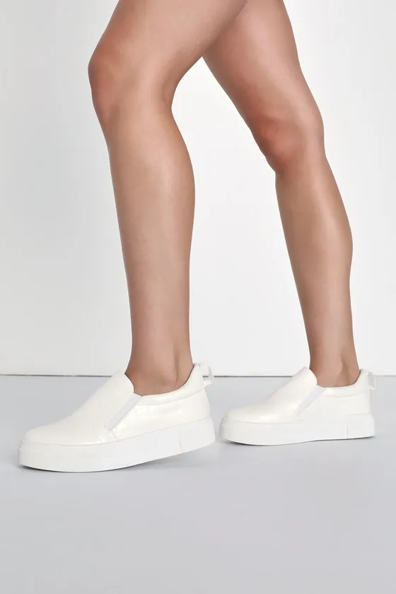 Cassay White Crocodile-Embossed Platform Slip-On Sneakers sold by Lulus product image thumbnail 3