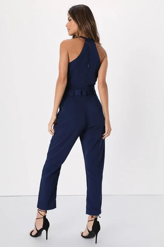 In the City Navy Blue Surplice Sleeveless Jumpsuit sold by Lulus product image thumbnail 4