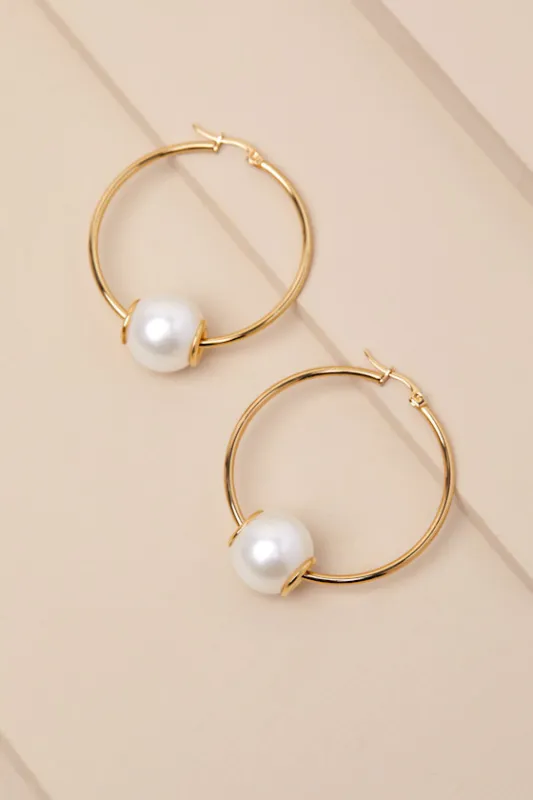 Luminous Presence Gold Pearl Hoop Earrings sold by Lulus