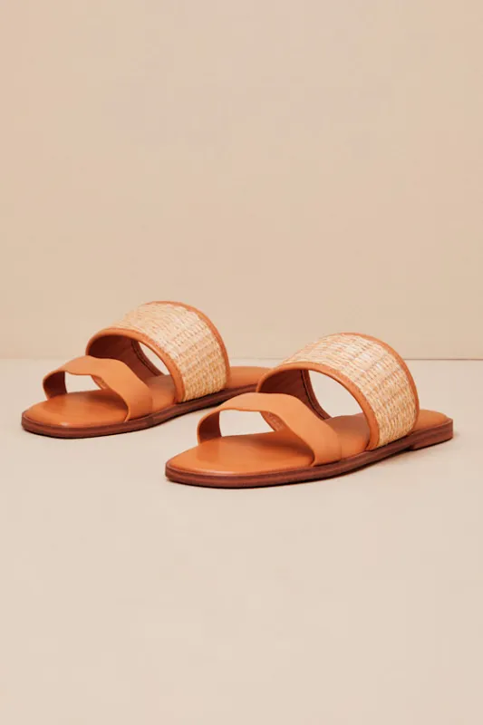 Tazmynn Tan Multi Raffia Slide Sandals sold by Lulus