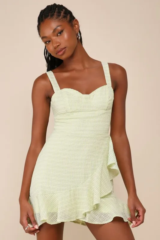 Happy Cutie Lime Green and White Plaid Burnout Mini Dress sold by Lulus