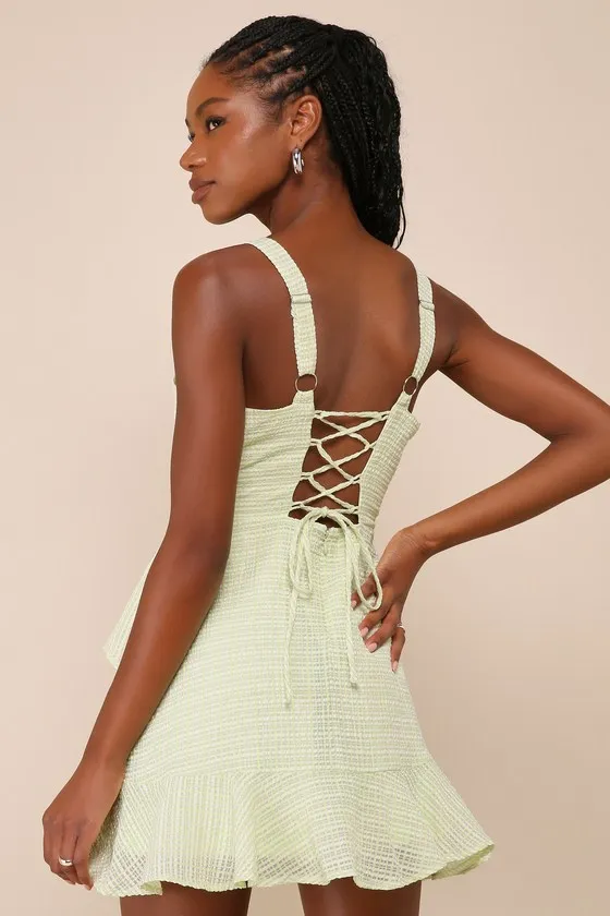 Happy Cutie Lime Green and White Plaid Burnout Mini Dress sold by Lulus product image thumbnail 2