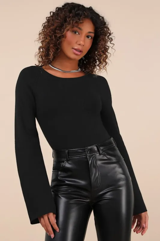 Modern Detail Black Cutout Bell Sleeve Sweater Top sold by Lulus