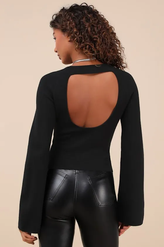 Modern Detail Black Cutout Bell Sleeve Sweater Top sold by Lulus product image thumbnail 2