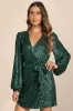 Sparkly Darling Emerald Green Sequin Long Sleeve Wrap Dress sold by Lulus