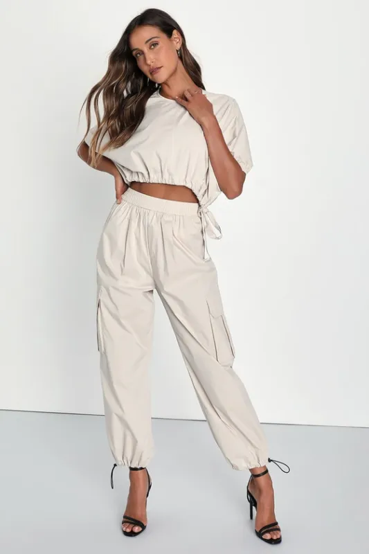 Coolest Cutie Beige High-Rise Cargo Jogger Pants sold by Lulus