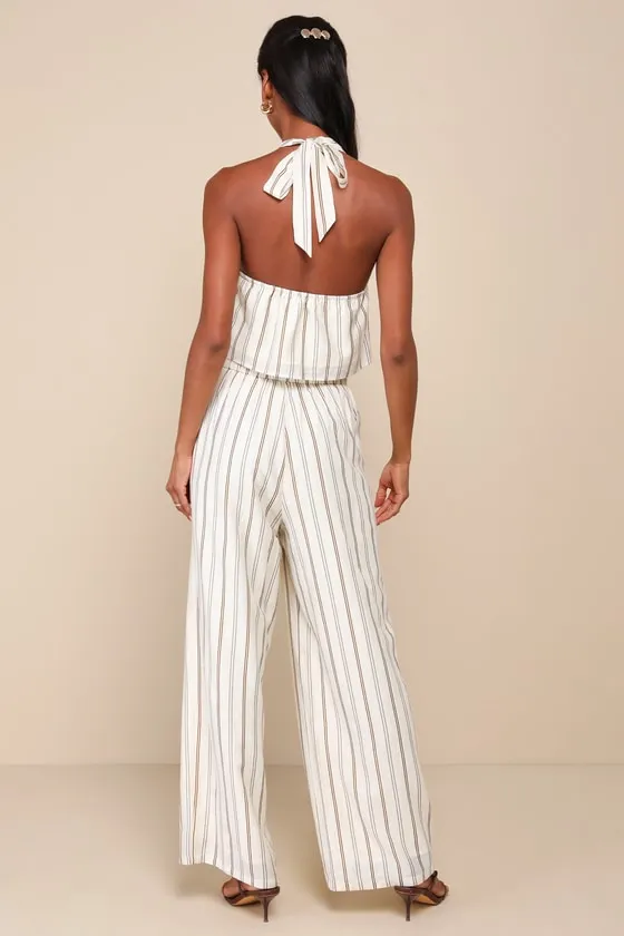 Breezy Character Cream Multi Striped Two-Piece Halter Jumpsuit sold by Lulus product image thumbnail 2