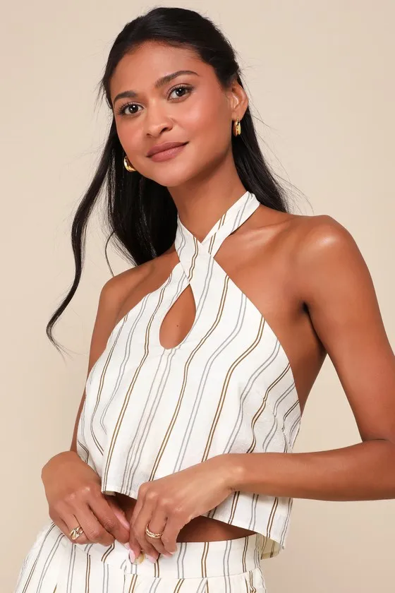 Breezy Character Cream Multi Striped Two-Piece Halter Jumpsuit sold by Lulus product image thumbnail 3