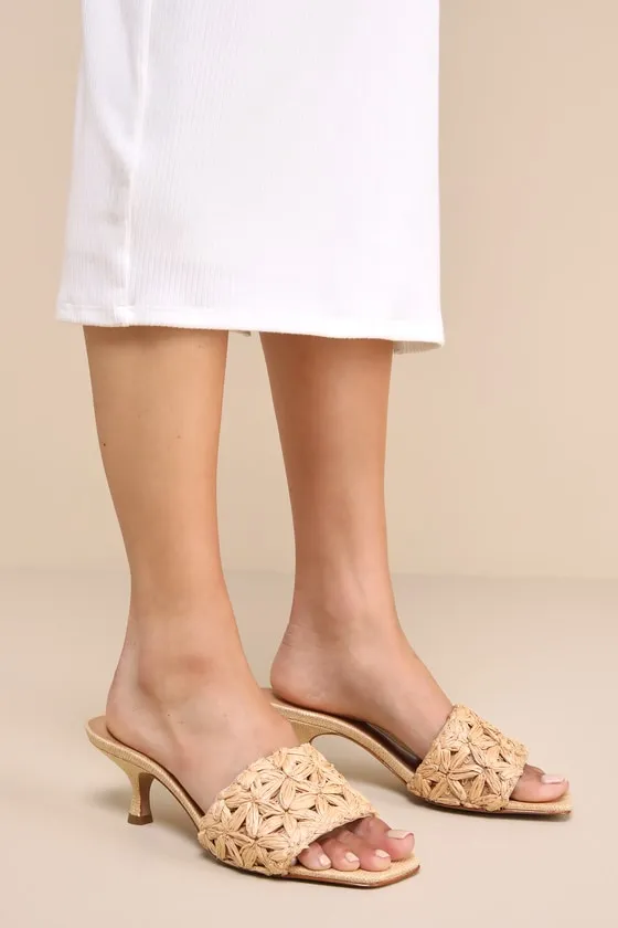 Dethalia Straw Raffia Kitten Heel Slide Sandals sold by Lulus