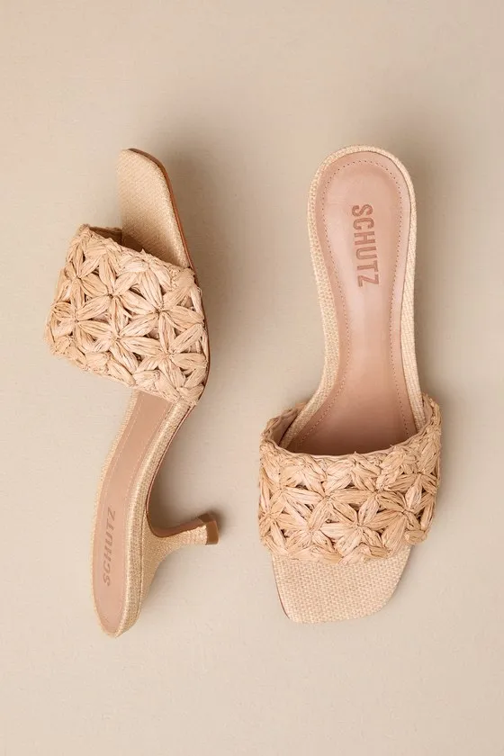 Dethalia Straw Raffia Kitten Heel Slide Sandals sold by Lulus product image thumbnail 3