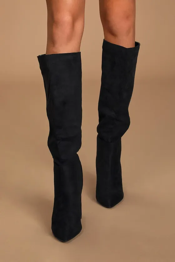 Katari Black Suede Pointed-Toe Knee High Boots sold by Lulus product image thumbnail 2