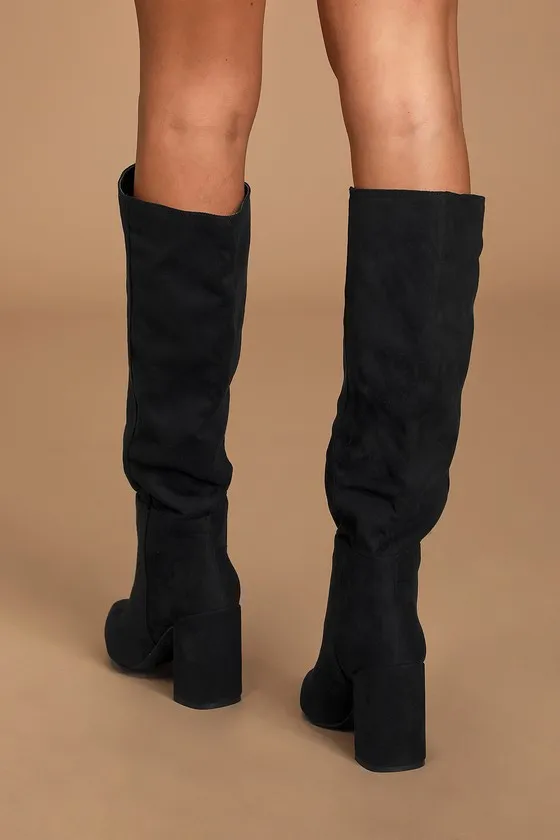 Katari Black Suede Pointed-Toe Knee High Boots sold by Lulus product image thumbnail 3