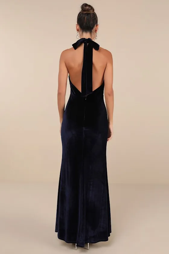 Fabulous Always Navy Blue Velvet Backless Mermaid Maxi Dress sold by Lulus product image thumbnail 2
