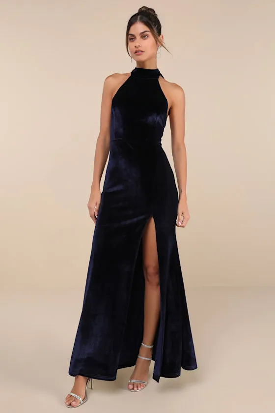 Fabulous Always Navy Blue Velvet Backless Mermaid Maxi Dress sold by Lulus product image thumbnail 3