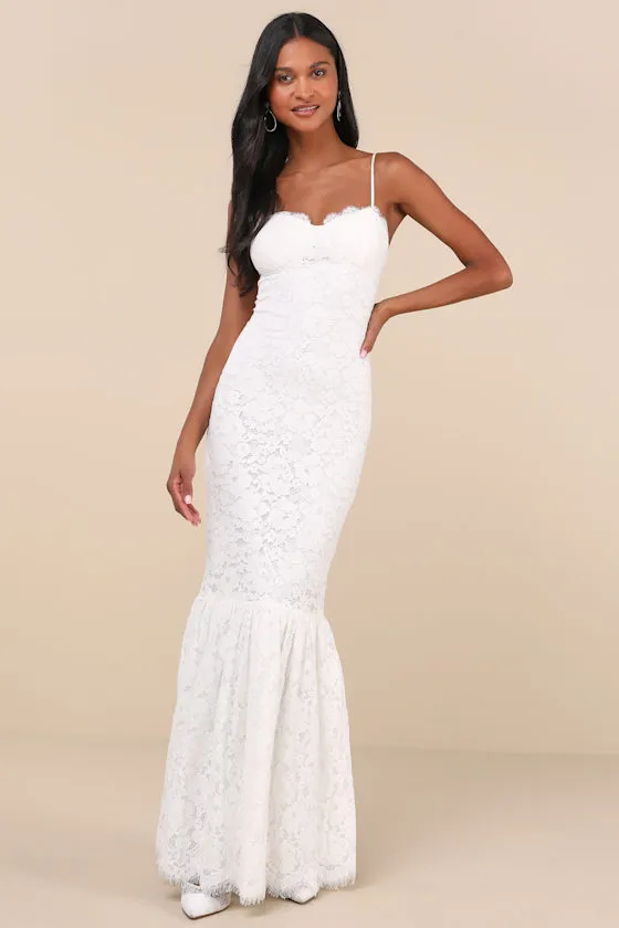 Instinctively Stunning White Lace Bustier Trumpet Maxi Dress sold by Lulus