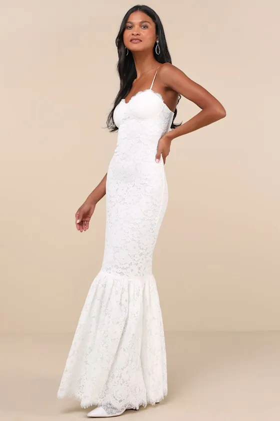 Instinctively Stunning White Lace Bustier Trumpet Maxi Dress sold by Lulus product image thumbnail 2