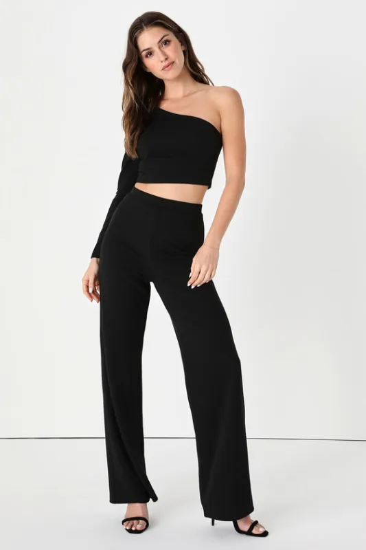 One-Of-A-Kind Style Black One-Shoulder Two-Piece Jumpsuit sold by Lulus