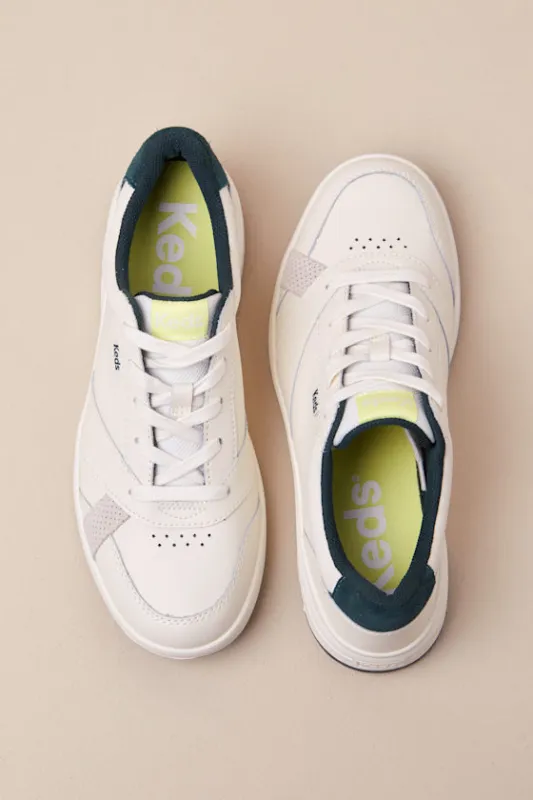 The Court Off White and Green Leather Lace-Up Sneakers sold by Lulus