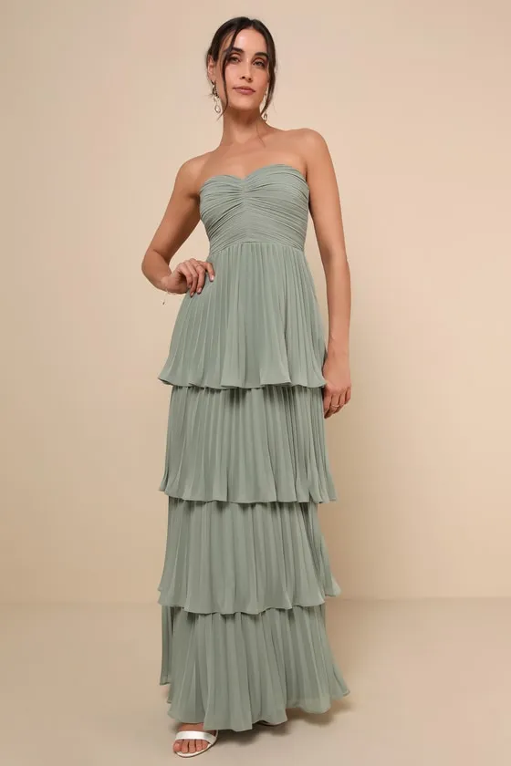 Seriously Sensational Sage Brush Strapless Tiered Maxi Dress sold by Lulus product image thumbnail 2
