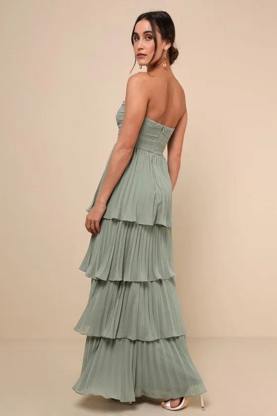 Seriously Sensational Sage Brush Strapless Tiered Maxi Dress sold by Lulus product image thumbnail 3