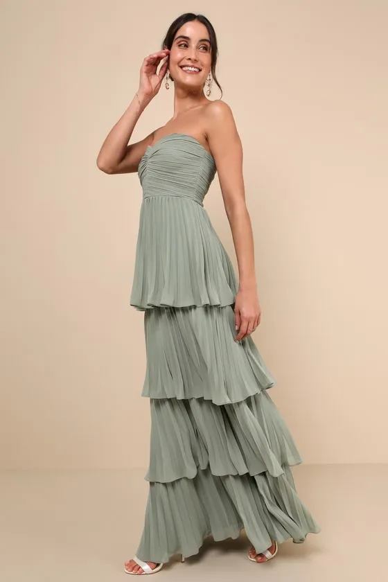 Seriously Sensational Sage Brush Strapless Tiered Maxi Dress sold by Lulus product image thumbnail 4