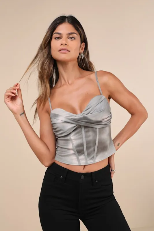 Trendsetting Darling Dusty Sage Washed Mesh Bustier Tank Top sold by Lulus