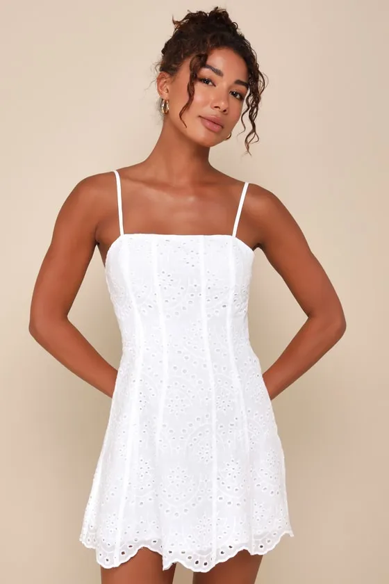 Summer Cutie White Eyelet Embroidered Sleeveless Mini Dress sold by Lulus