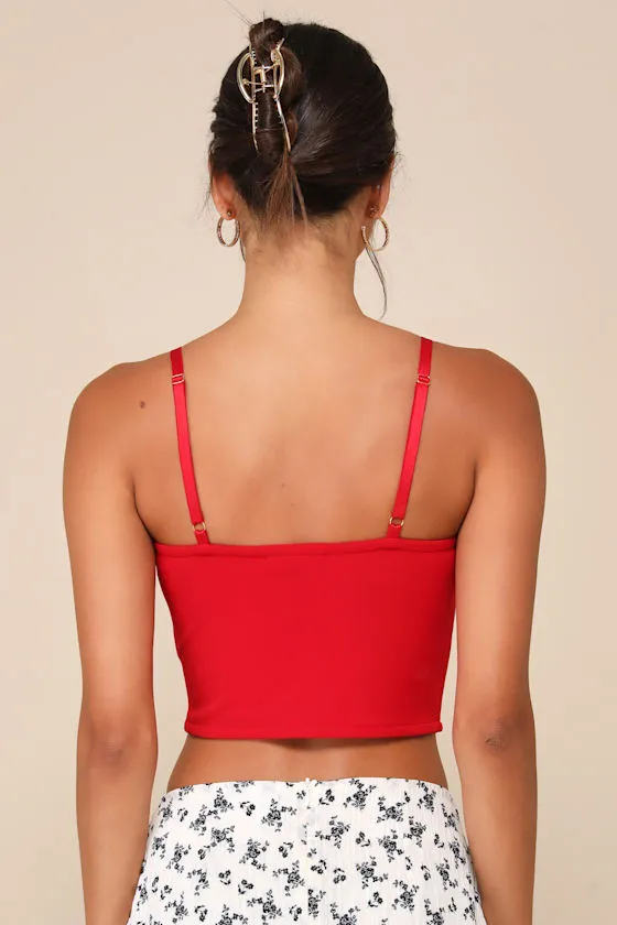 Flirty Sweetness Red Lace Cropped Cami Top sold by Lulus product image thumbnail 3