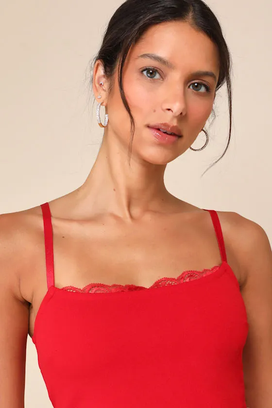 Flirty Sweetness Red Lace Cropped Cami Top sold by Lulus product image thumbnail 4