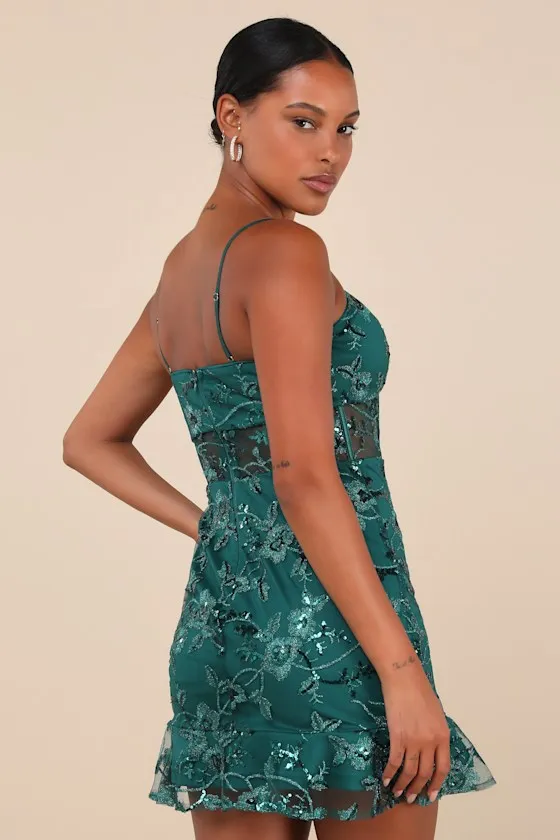 Glittering Delight Emerald Mesh Sequin Embroidered Mini Dress sold by Lulus product image thumbnail 2